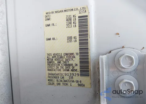 2014 Nissan Maxima 3.5 Sv from USA, damaged, VIN 1N4AA5AP2EC913929
